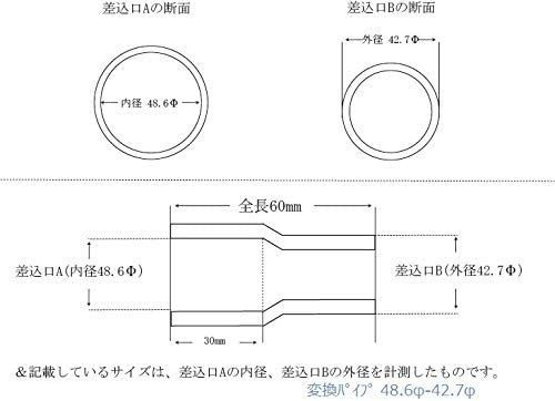 変換パイプ 内径 48.6φ ~ 外径 42.7φ 汎用 ワンオフ マフラー製作 異径 ステンレス SUS カスタム アダプター V-9003-0004_画像3