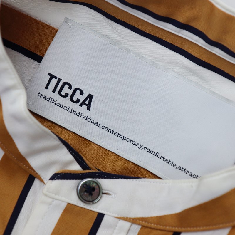 ティッカ TICCA ノーカラースクエアビッグロングシャツ F/キャメル ホワイト トップス ストライプ ワンピース【2400013552721】_画像10