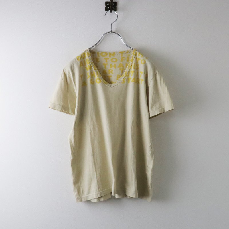 Martin Margiela メゾンマルジェラ コットン Vネック エイズTシャツ M/ベージュ トップス イタリア製【2400013564113】の画像2