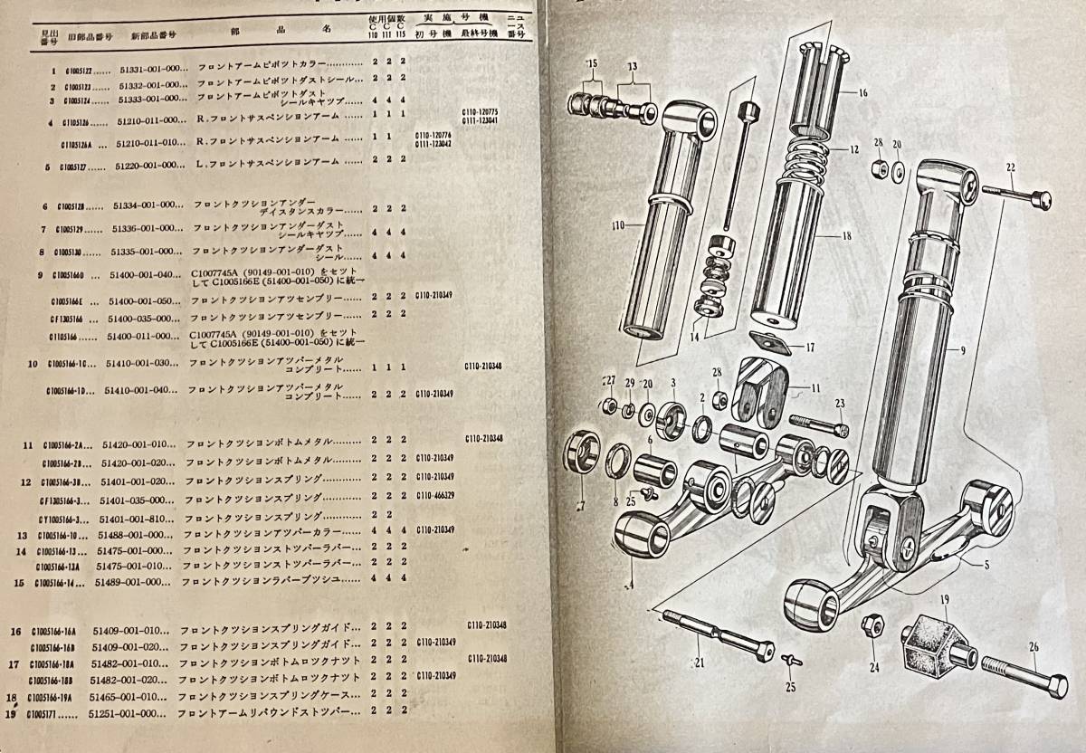 1円スタート！【レトロ！】HONDA ホンダ スポーツカブ フロントサスペンションアームカラー & その周辺部品_パーツリスト（参考資料です）