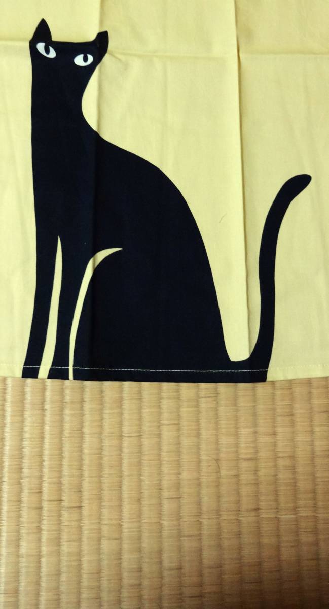 Atsuko Matanomata Noah tsuko, чёрный . кошка узор . принт осуществлен желтый цвет. задний шнур. фартук, кошка .. нравится . person .! река сторона ( АО ), сделано в Японии 