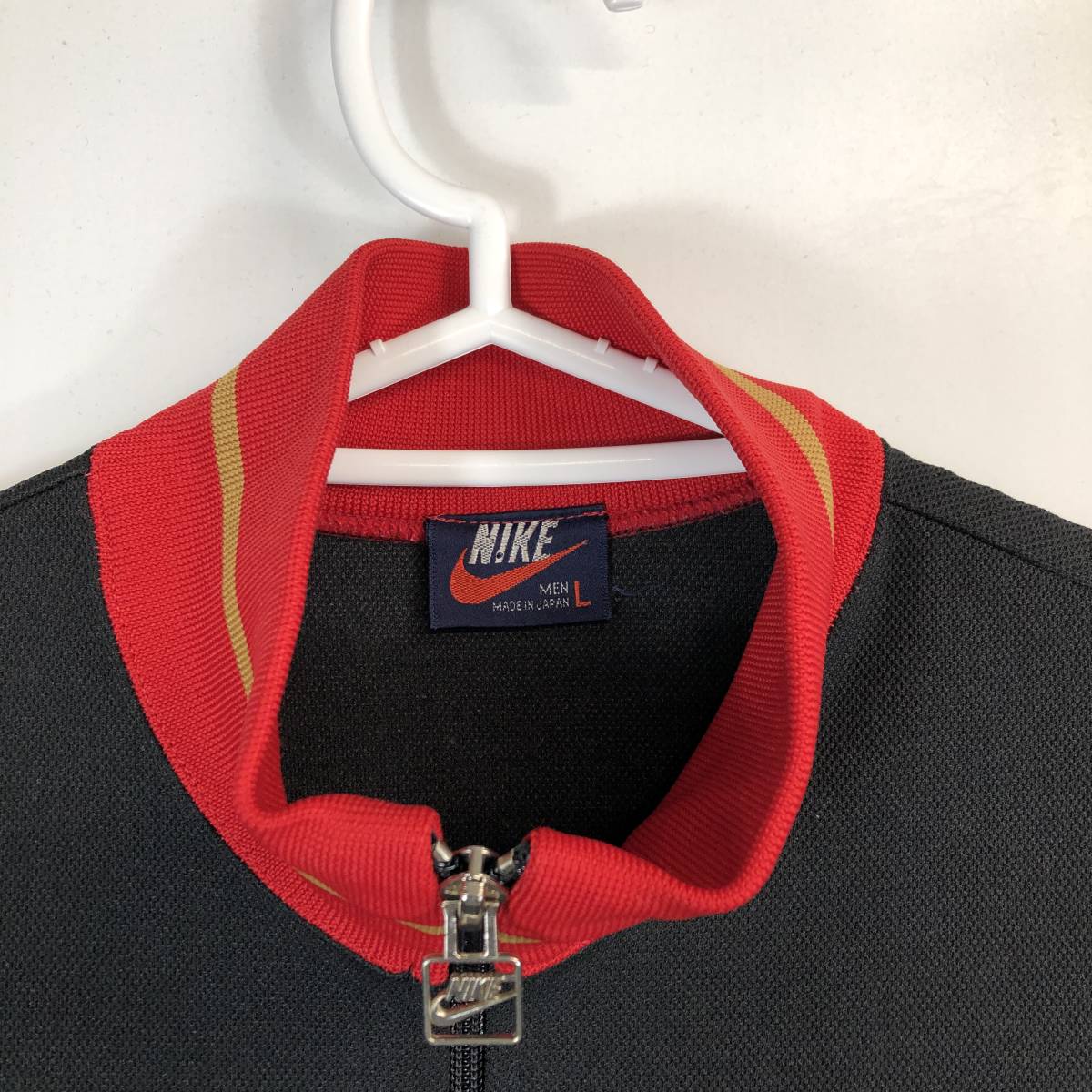 80s 日本製 NIKE ナイキ トラックジャケット セットアップ ジャージ Ｌサイズ ブラック レッド