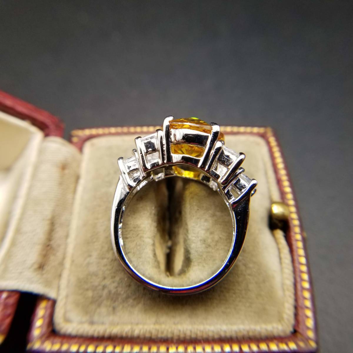  Vintage yellow Stone clear gala sling ring 925 Silver Star ring Showa Retro import abroad YNF1-7
