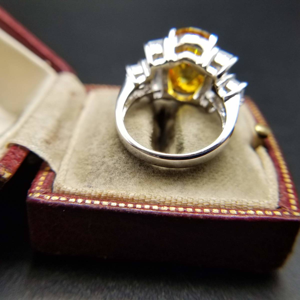  Vintage yellow Stone clear gala sling ring 925 Silver Star ring Showa Retro import abroad YNF1-7