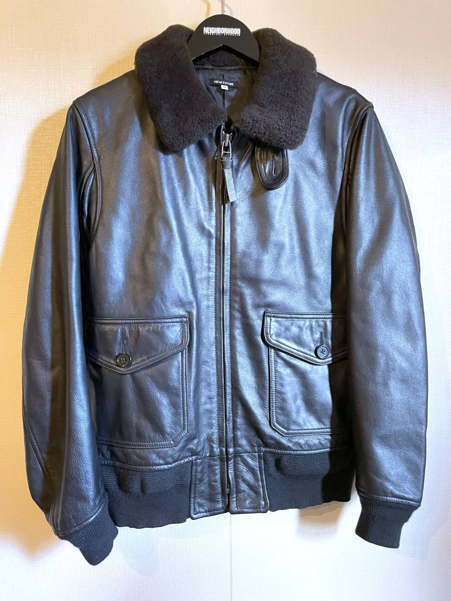 美品 定価5万 FREAK'S STORE フリークスストア G-1 フライト レザージャケット Mサイズ 黒 ミリタリー 牛革 ボア G1 FLIGHT JACKET _画像2