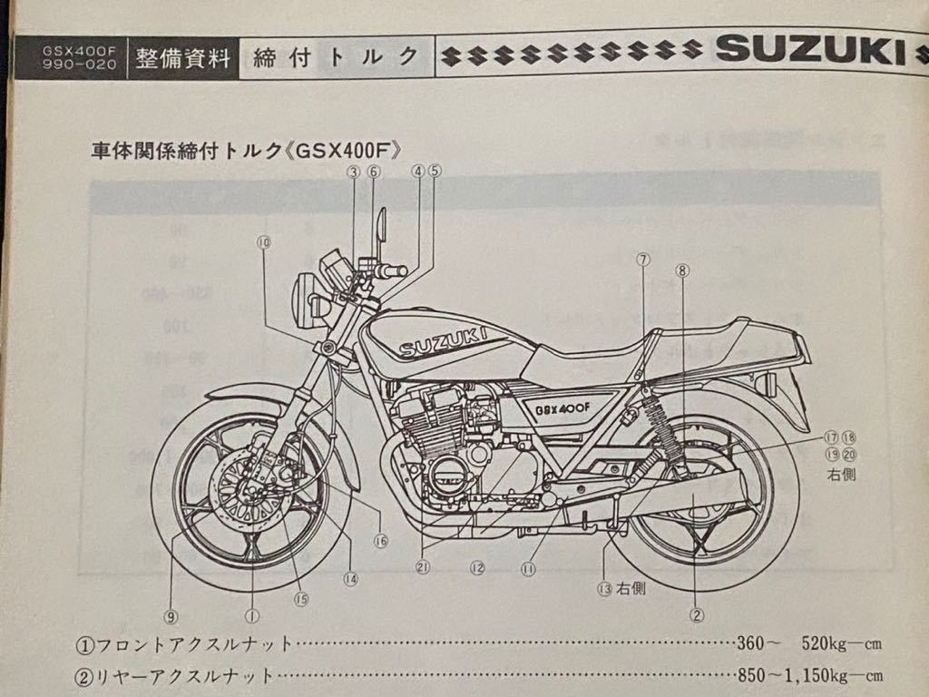 送料無料★SUZUKI GSX400F サービスガイド GS400XF GS40XF 空冷 4気筒 DOHC TSCC スズキ 純正 正規品 整備書 修理書 サービスマニュアル_画像7