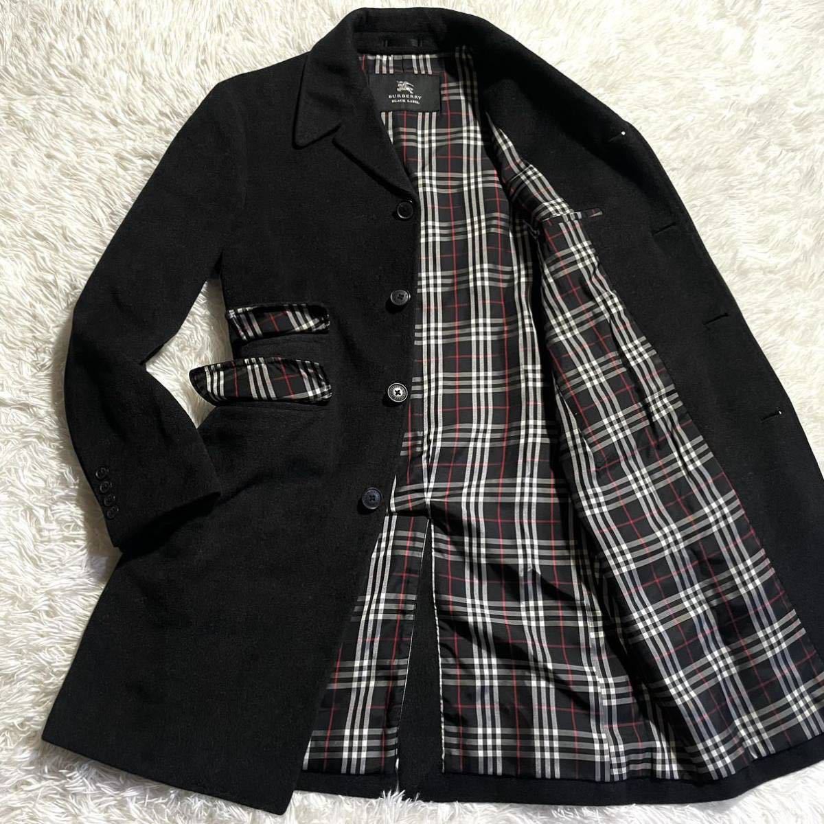 驚愕アンゴラ100%!! 極美品◎ バーバリーブラックレーベル BURBERRY BLACK LABEL チェスターコート ノバチェック 高級感◎ ブラック 黒 _画像1