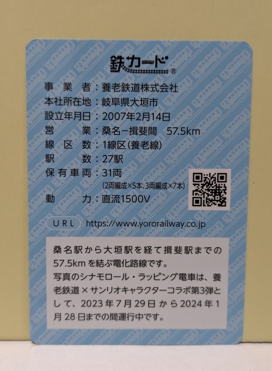 【鉄カード21弾】養老鉄道　鉄カード21弾　シナモロール青　23年9月発行_画像2
