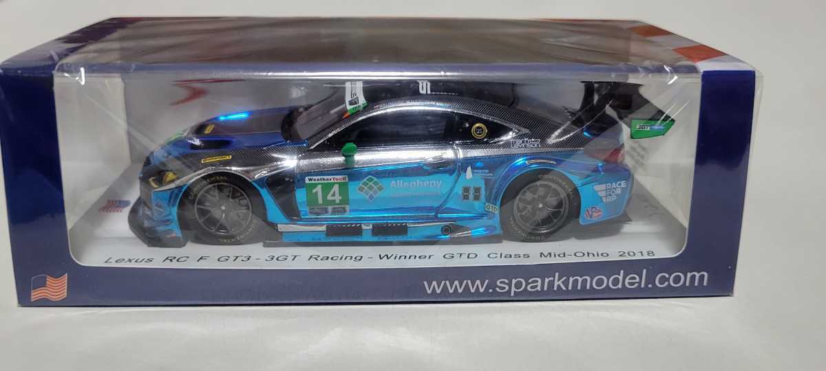 新品 1/43 スパーク SPARK レクサス RC F GT3 ミッドオハイオ 2018 GTDクラス Winner No.14_画像2