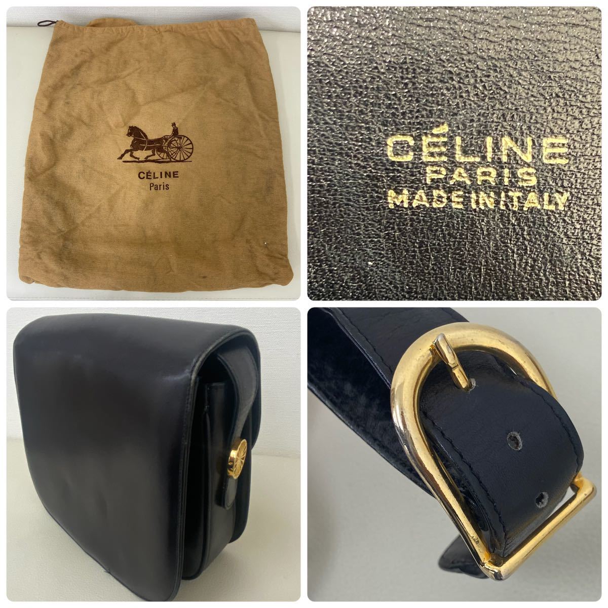 1円〜スタート！CELINE セリーヌ ★ カーフレザー オールドセリーヌ ヴィンテージ ショルダーバッグ 馬車 金具 車輪　_画像10