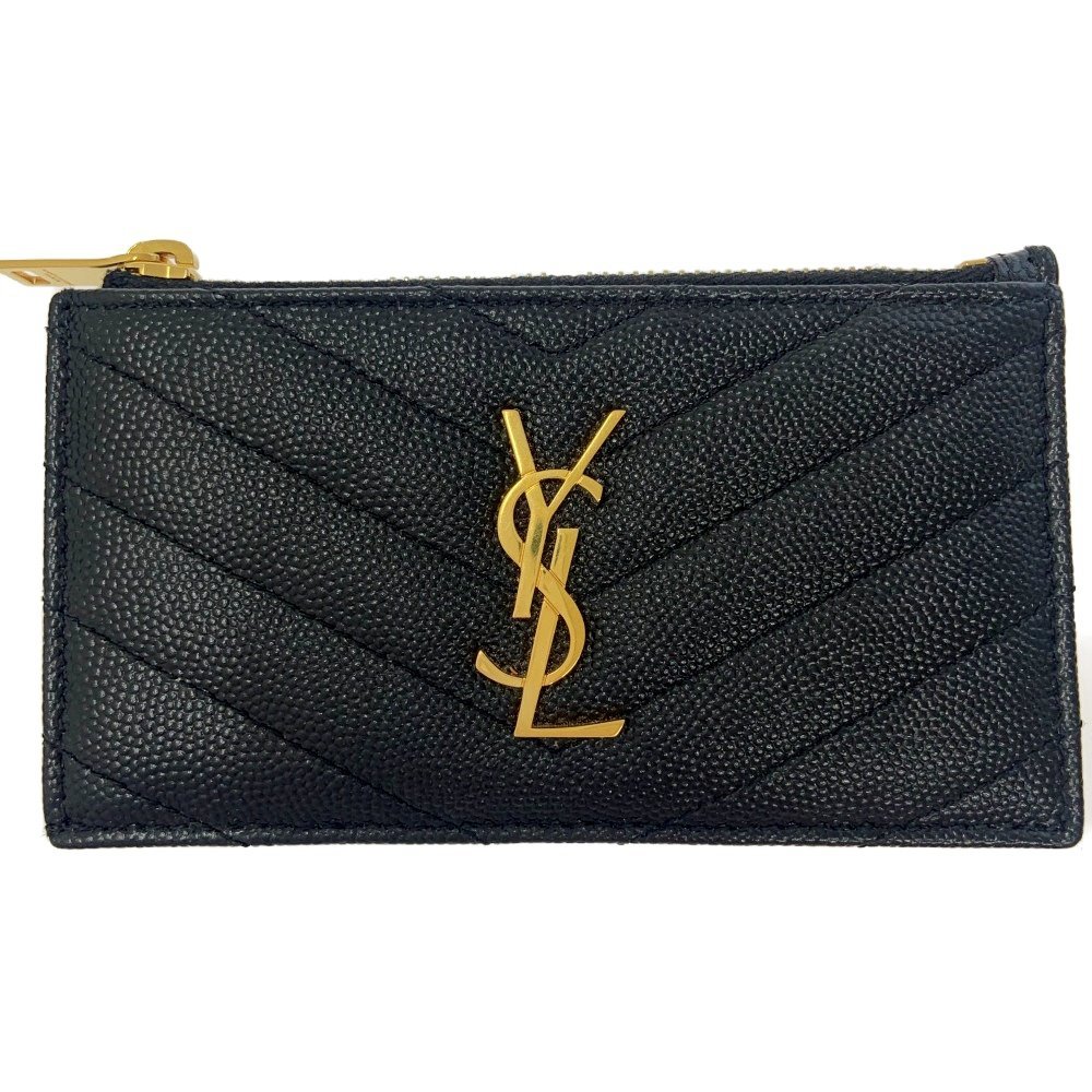 【箱付き】 YVES SAINT LAURENT イヴ・サンローラン 607915 レザー フラグメント ジップカードケース ブラック 203491 カードケース_画像1