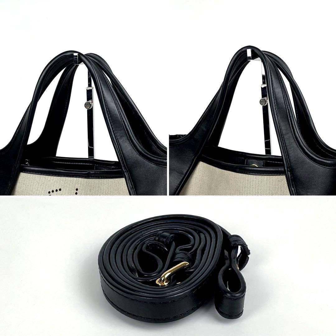 美品●STELLA McCARTNEY ステラマッカートニー ハンドバッグ 2way ショルダーバッグ サークルロゴ 斜め掛け ゴールド金具 レザー 黒 白系