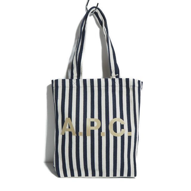 C1193f42　■A.P.C. アーペーセー EDIFICE エディフィス 購入■ 新品 23SS TOTE LOU キャンバス ストライプトートバッグ ネイビー 紺白 APC_画像1