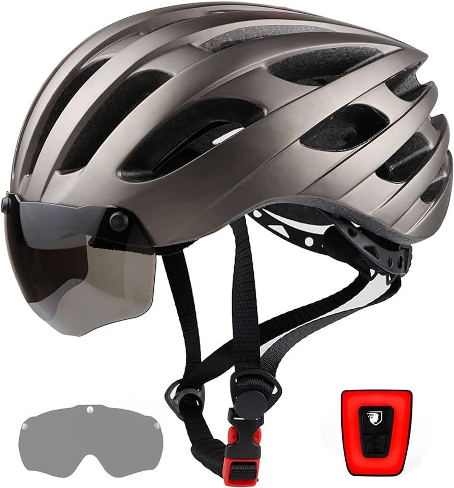 自転車 ヘルメット 大人用 USB充電式 LEDライト 磁気ゴーグル付き 反射ステッカー 虫除けネット付き ロードバイク ヘルメット RACE