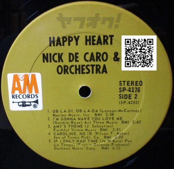 レア盤-Soft_Rock-USオリジナル★Nick De Caro And Orchestra - Happy Heart[LP, '69:A&M Records - SP 4176, A&M Records - SP-4176]_画像7