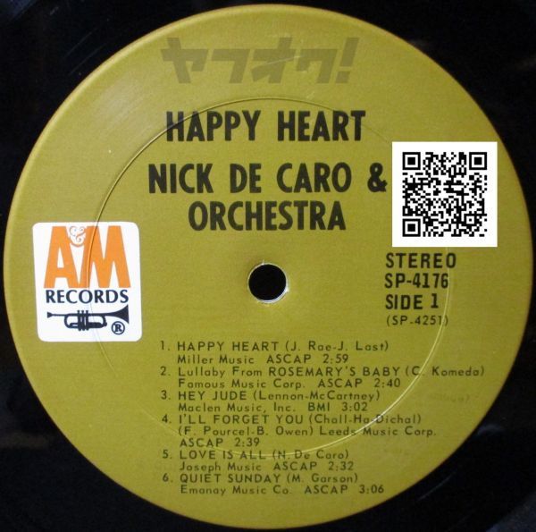 レア盤-Soft_Rock-USオリジナル★Nick De Caro And Orchestra - Happy Heart[LP, '69:A&M Records - SP 4176, A&M Records - SP-4176]_画像6