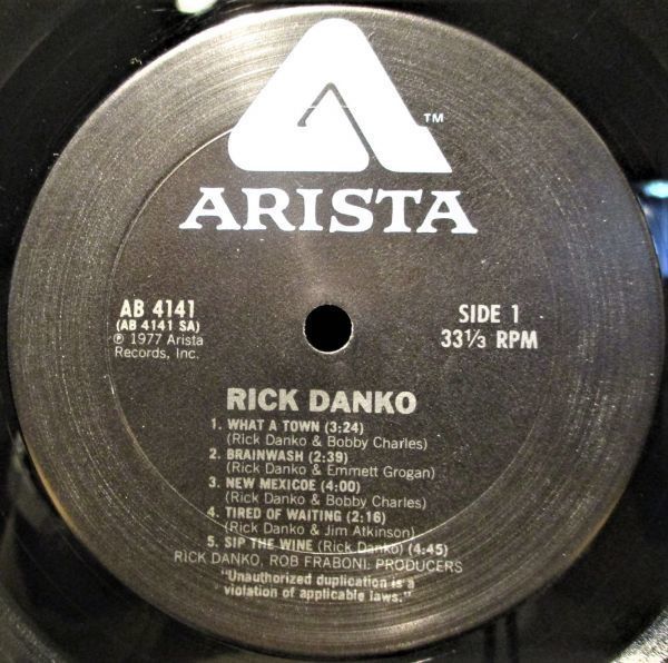レア盤-US_Rock-Ex. The Band-USオリジナル★Rick Danko - Rick Danko[LP, '77:Arista - AB 4141]_画像5