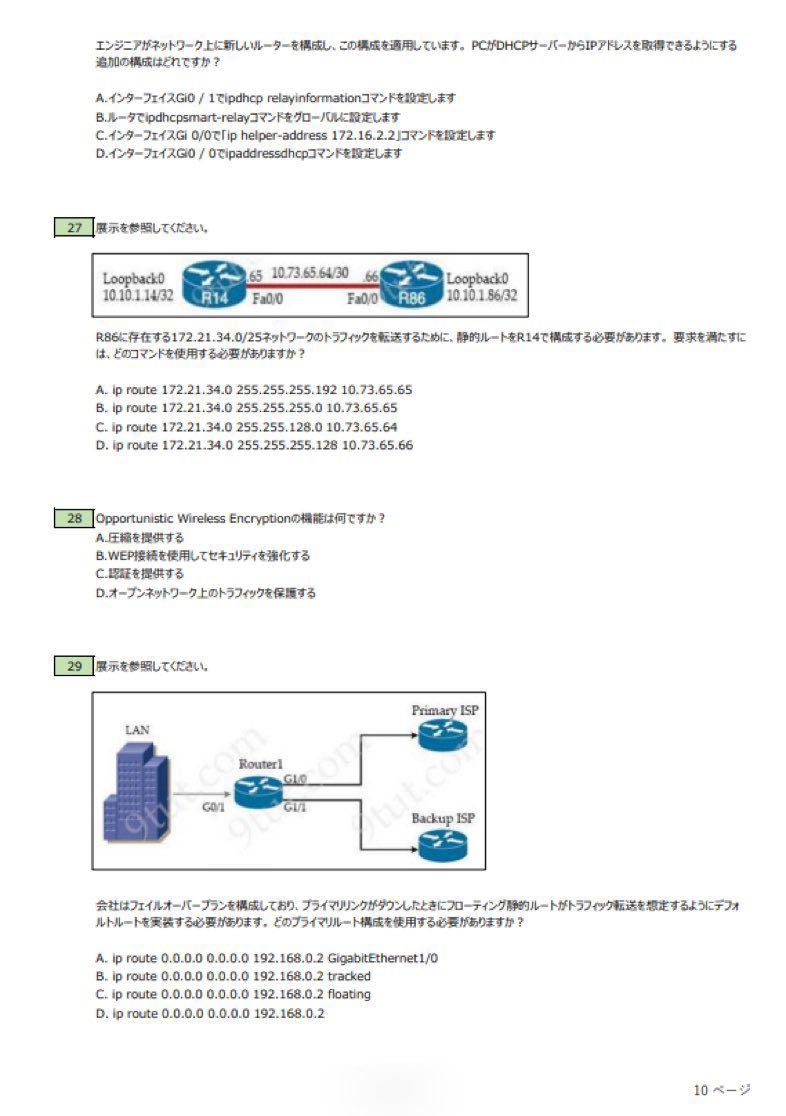 【10月最新/9tut】Cisco CCNA 200-301 問題集・解説_画像4