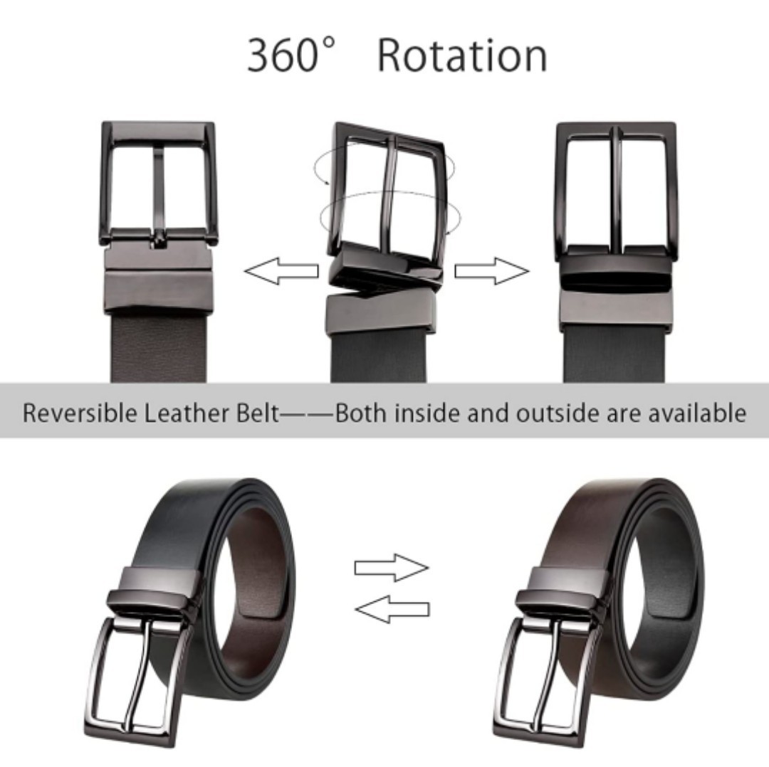 新品 リバーシブルレザーベルトメンズ 紳士 本革 回転式バックル サイズ調整可能 大きいサイズ ビジネス カジュアル 黒 茶色 a