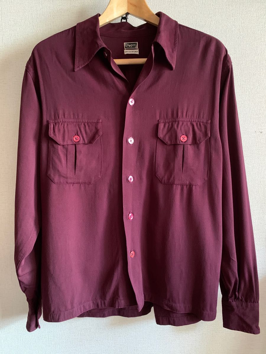 レーヨンシャツ 50sワインレッド 古着 メンズ レディース レーヨンシャツ 50sワインレッド 古着 メンズ レディース