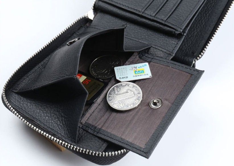 二つ折り　財布　メンズ　カードケース　本革　牛革　ラウンドファスナー　型　小型　送料無料　多機能 小銭入有　カード５枚対応　　５４