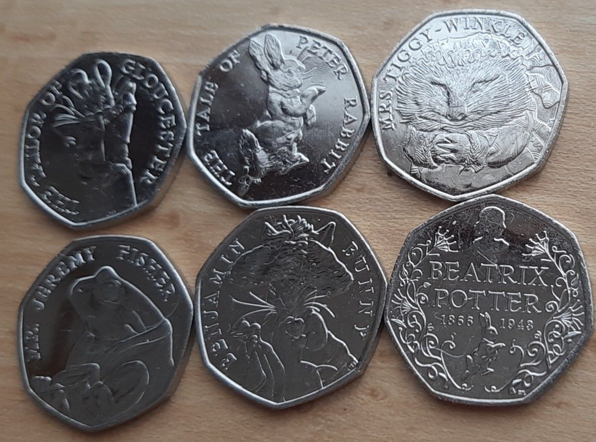 6種類セット 本物 イギリスのコイン ビアトリクス・ポター ピーターラビット 英国 50ペンス Peter Rabbit