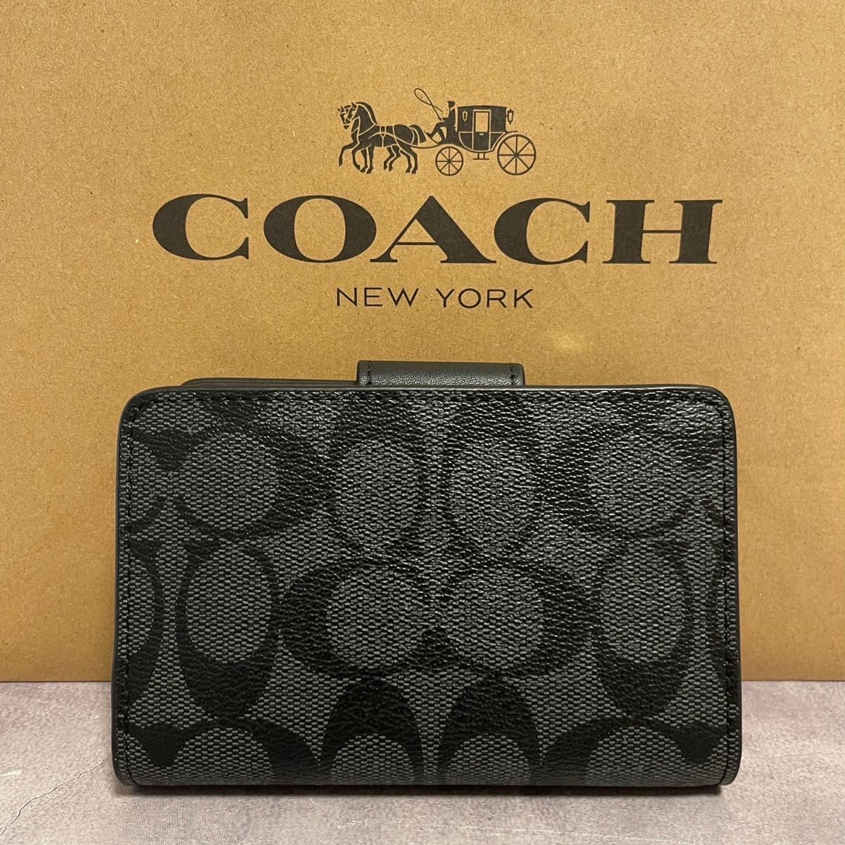 新品 COACH 長財布 コーチ 二つ折り財布 レディース メンズ ブラック