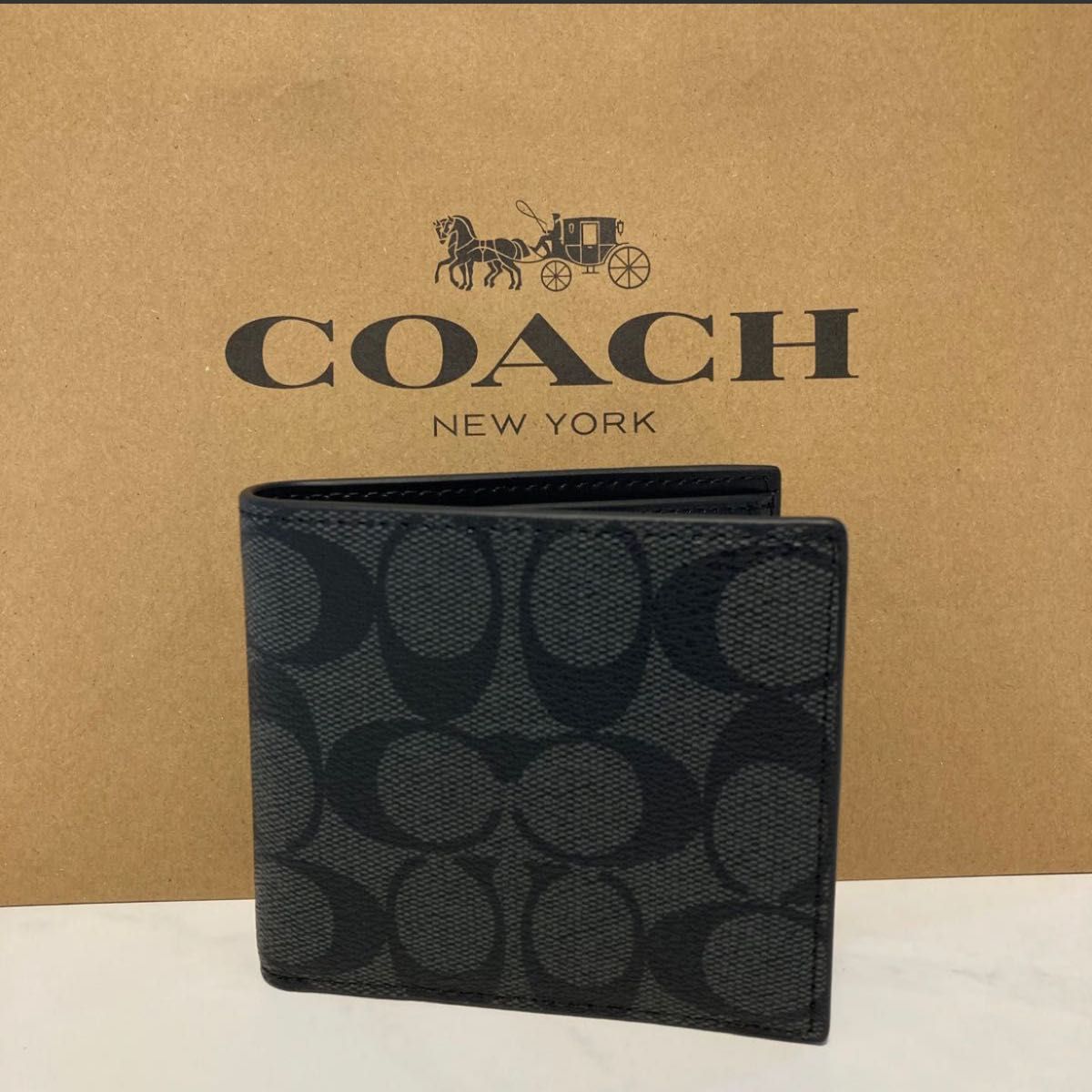 新品　COACH 長財布　コーチ　二つ折り財布　レディース メンズ シンプル ブラック シグネチャー