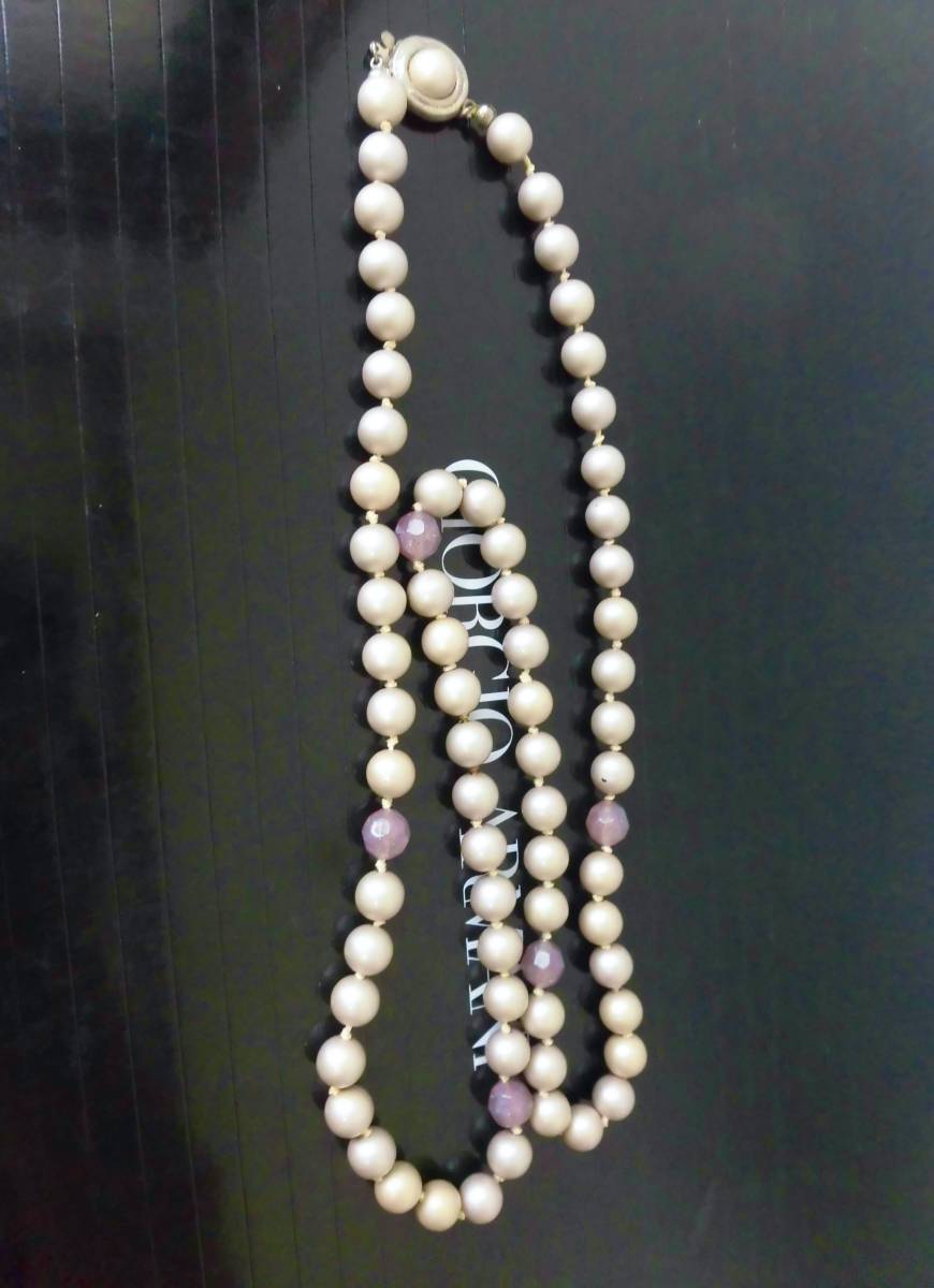 ●MARGHERI.A/高貴なパープル真珠&紫ストーン/ロングネックレス/14mm玉 長さ102cm/シルバー留め具_画像5