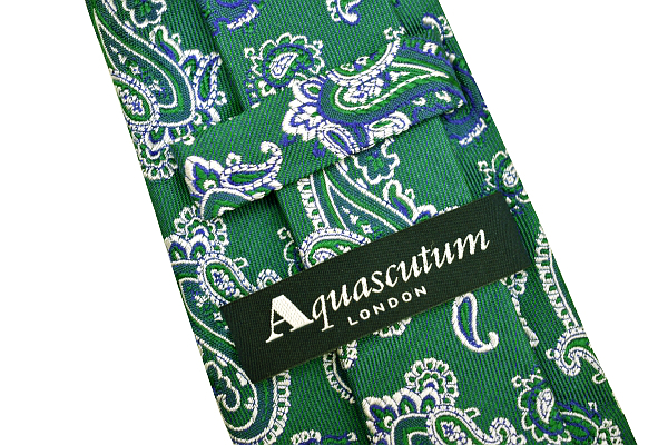 N-2790* free shipping * super-beauty goods *Aquascutum LONDON Aquascutum London * Italy made green group peiz Lee weave cloth silk necktie 
