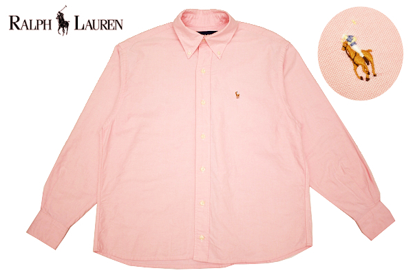 Y-6735* free shipping * beautiful goods *RALPH LAUREN Ralph Lauren * regular goods pink color po knee Logo embroidery long sleeve B/D oxford shirt 11