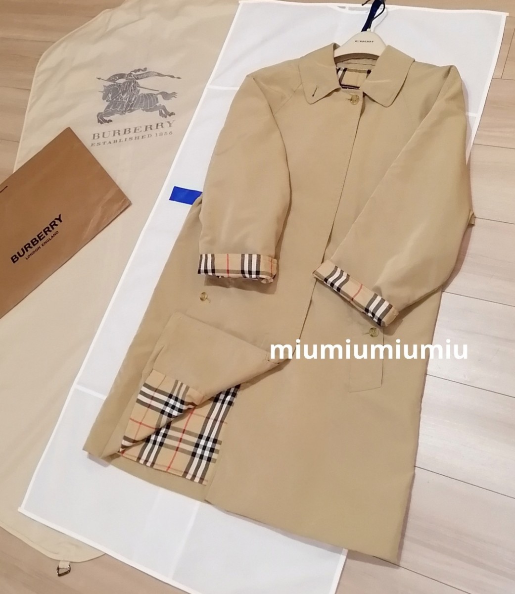 本物上質● バーバリー ノバチェック BURBERRY ステンカラーコート バーバリーロンドン 英国製 Burberrys 裏地 チェック柄 M ベージュ