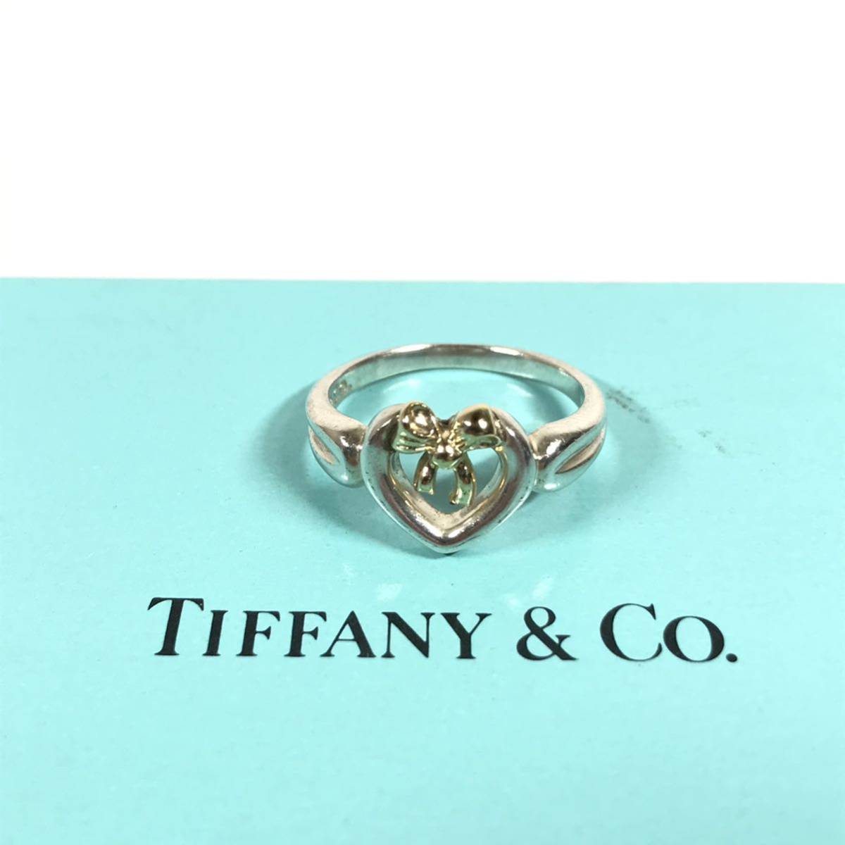 【ティファニー】本物 TIFFANY&Co. 指輪 ハート リボン シルバー925×ゴールド750 サイズ13.5号 リング 女性用 レディース 送料370円