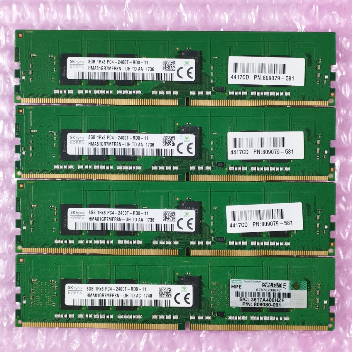 動作確認済み】SK Hynix 8GB 4枚 (計32GB) DDR4-2400 PC4-19200 ECC