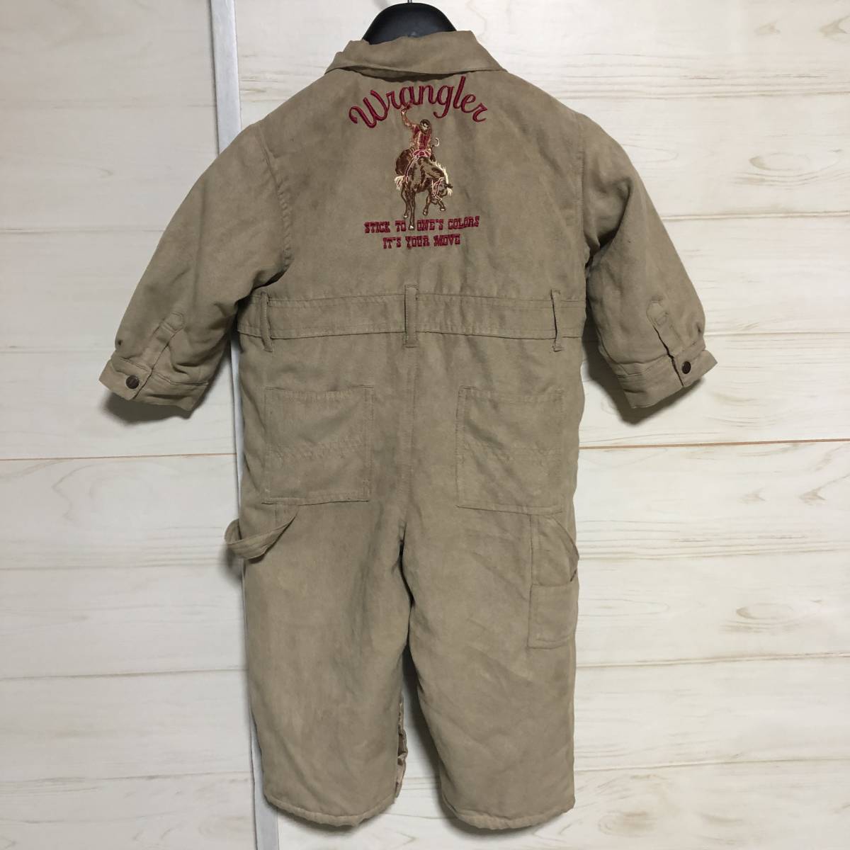 Wrangler Wrangler embroidery entering coverall coveralls all-in-one khaki / beige group child 90cm beautiful goods control A1086