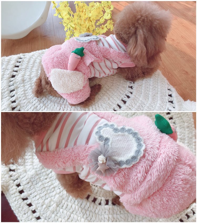 犬の服 四足前開き サロペット 立体にんじん 秋冬衣装 柔らかい 加絨 厚い 小中型犬 防寒 ドッグウエア ワンちゃん服 お散歩お出かけ犬服_画像2