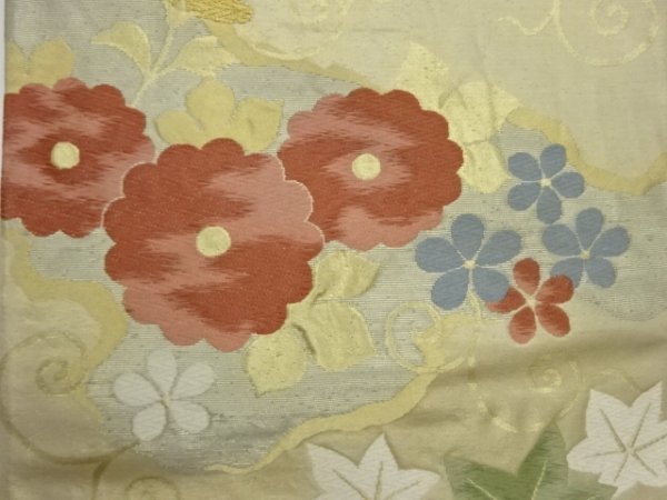 超人気の ys6768068; 道長取りに草花・唐草模様織出し袋帯【着