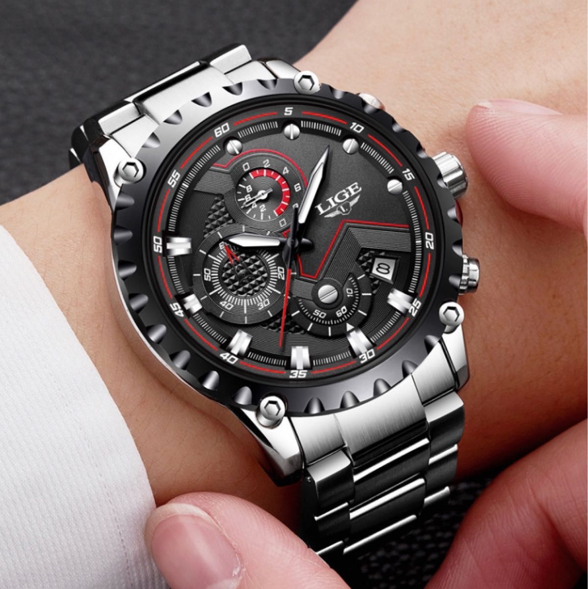 新品未使用】LIGEクロノグラフ正規品アンティーク紳士メンズ腕時計 