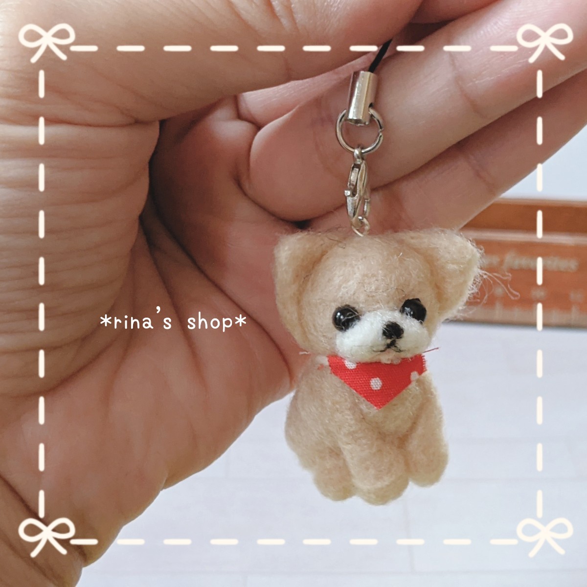 *rina's shop*3.5cm愛犬クリームチワワちゃんストラップ*ハンドメイド*羊毛フェルト*ドールハウスペット雑貨*インテリア*小型犬*ブライス*_画像7