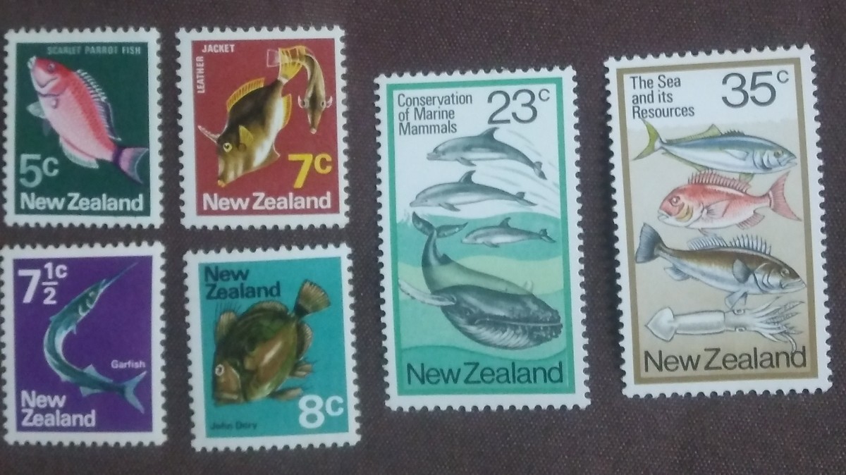 ニュージーランド　サカナ　海洋哺乳類　1974 4種 1978 2種 未使用糊あり_画像1