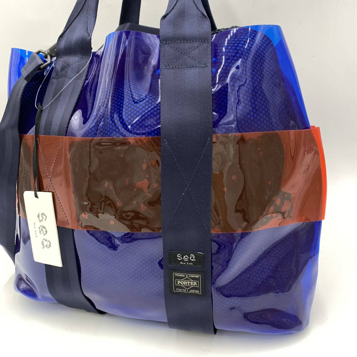 F☆ 未使用/ 定価4.9万円 '2WAY/ショルダー付き' PORTER ポーター × Sea NEW YORK モニカ MONICA TOTE/20SS クリアバッグ トートバッグ 鞄_画像3