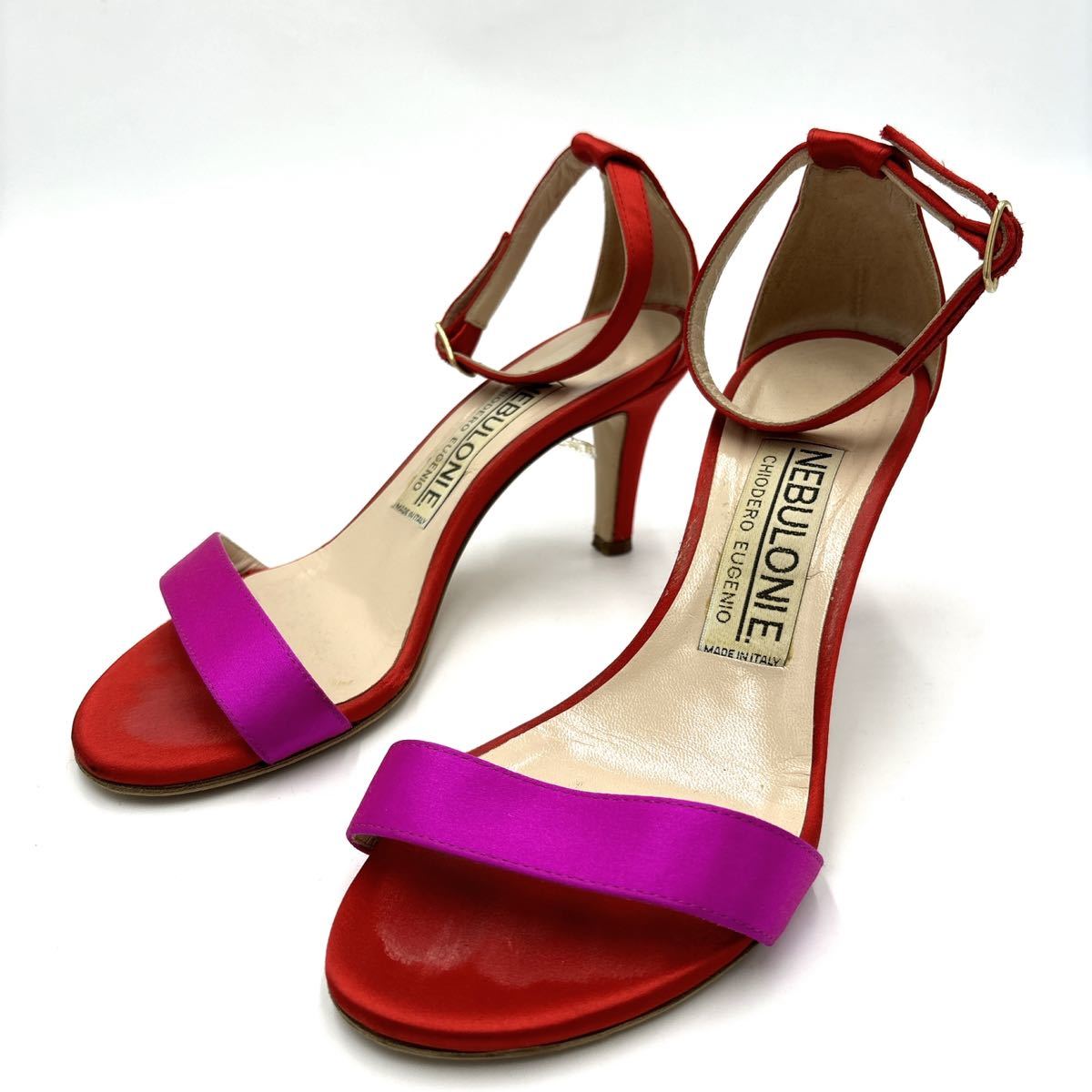 O ＊ イタリア製 '高級感溢れる' NEBULONI E. ネブローニ 本革 アンクルストラップ / ヒール サンダル EU35.5 22~25.5cm レディース 婦人靴