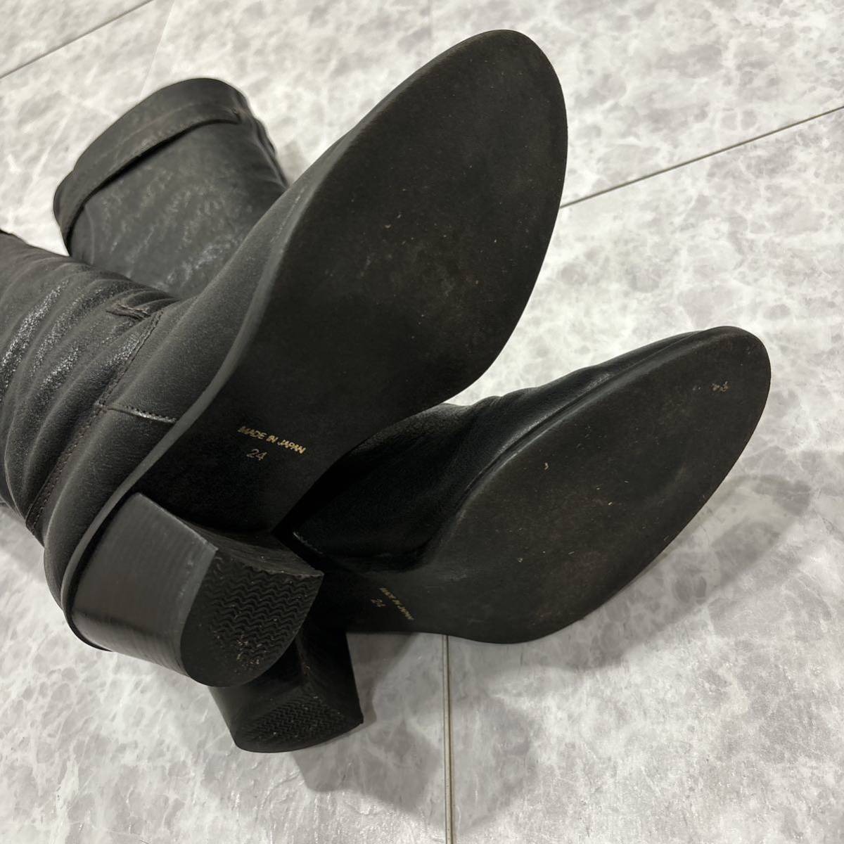 W ＊ 良品 日本製 '高級感溢れる' 卑弥呼 ヒミコ 本革 ロング ブーツ 革靴 ブーティー 24cm レディース 婦人靴 シューズ BLACK 黒_画像8