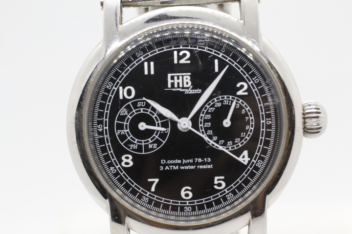 【FHB】classic QUARTZ F-805 ALL STAINLESS STEEL Felix Huber Basel Swiss 中古品時計 電池交換済み 23.10.3_ケースサイズ直径約43.2㎜（リューズ込）