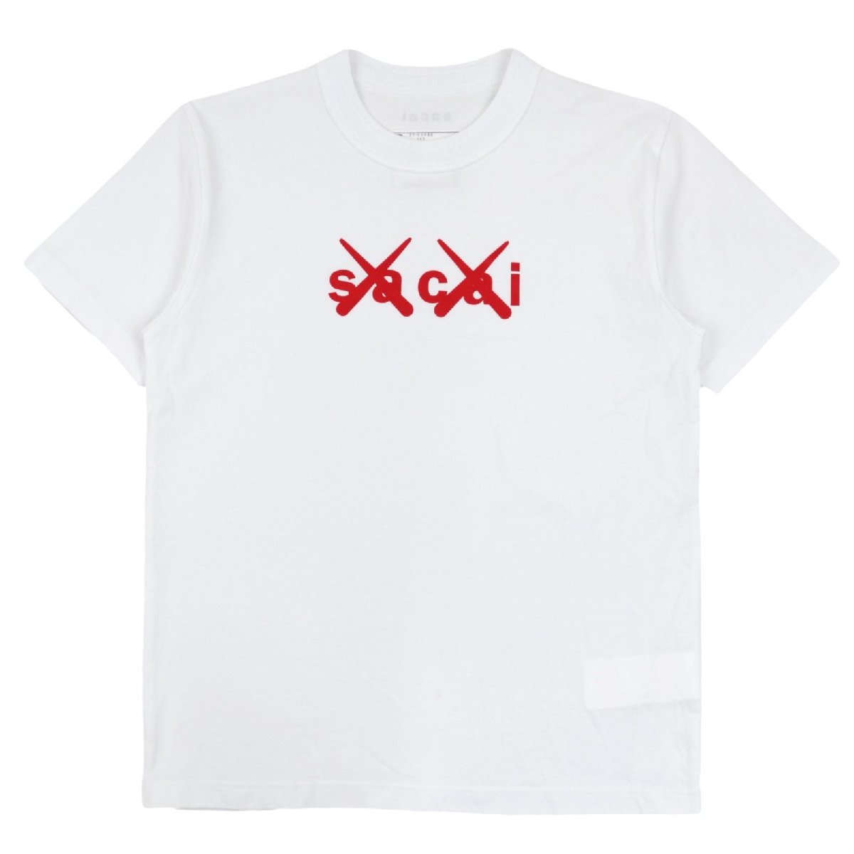 美品 サカイ×カウズ 21AW フロックプリント ロゴ 半袖Tシャツ メンズ 白 赤 sacai×KAWS