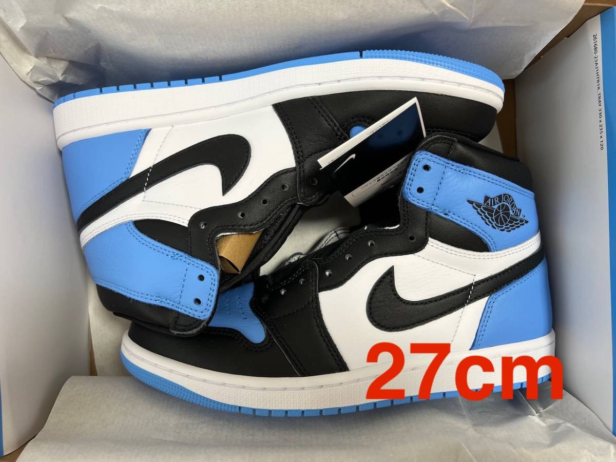 【国内正規品】27cm NIKE AIR JORDAN 1 RETRO HIGH OG UNIVERSITY BLUE BLACK WHITE UNC  TOE US9 エアジョーダン 1 ユニバーシティブルー