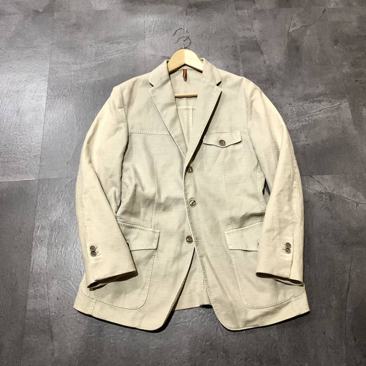 O☆ 美品/ 大きいサイズ!! 'イタリア製' CORNELIANI ID コルネリアーニ 3釦 COTTON&LINEN テーラードジャケット 50 アウター 高級紳士服_画像1