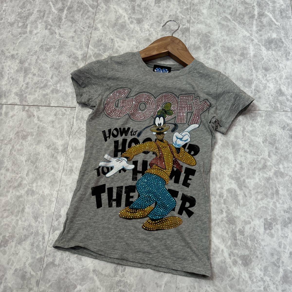 XX ＊ 古着 '希少 入手困難' JUNK FOOD ジャンクフード 半袖 ラインストーン装飾 GOOFY グーフィー プリント Tシャツ sizeF レディース_画像2