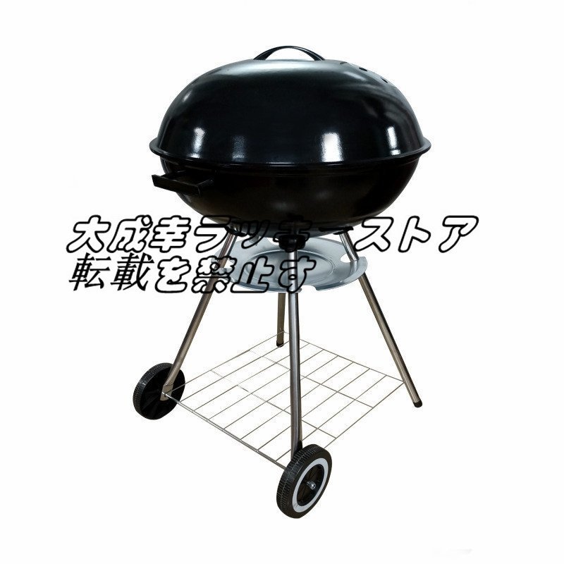 庭 やキャンプで大活躍 バーベキューグリル チャコールグリル バーベキューコンロ BBQコンロ BBQグリル フタ付き 丸型 キャスター付き z249_画像2