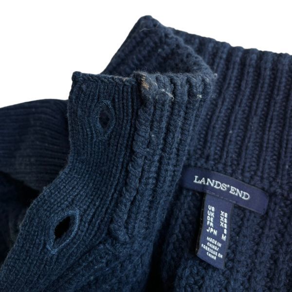 国内正規 LANDS`END ランズエンド 9釦 リブ ケーブル編み ロング丈 ウール ニット カーディガン セーター トップス 古着 M ネイビー 紺_画像6